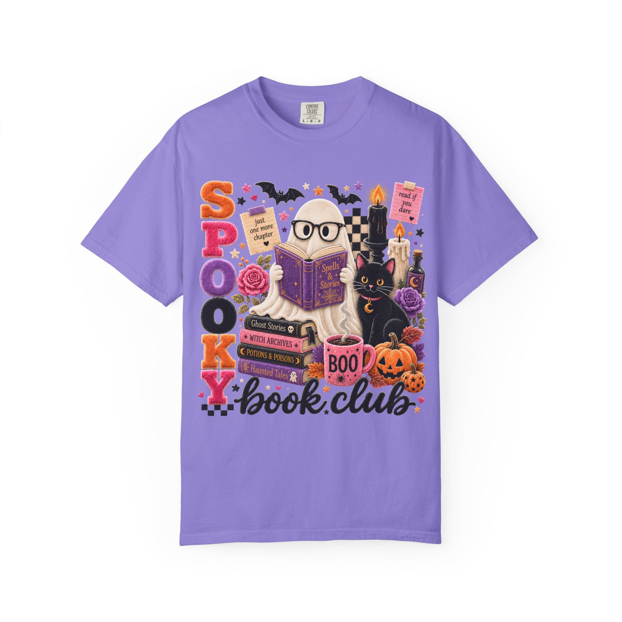 Spooky Book Club T-shirt | Halloween Reading Cat Owl Pumpkin