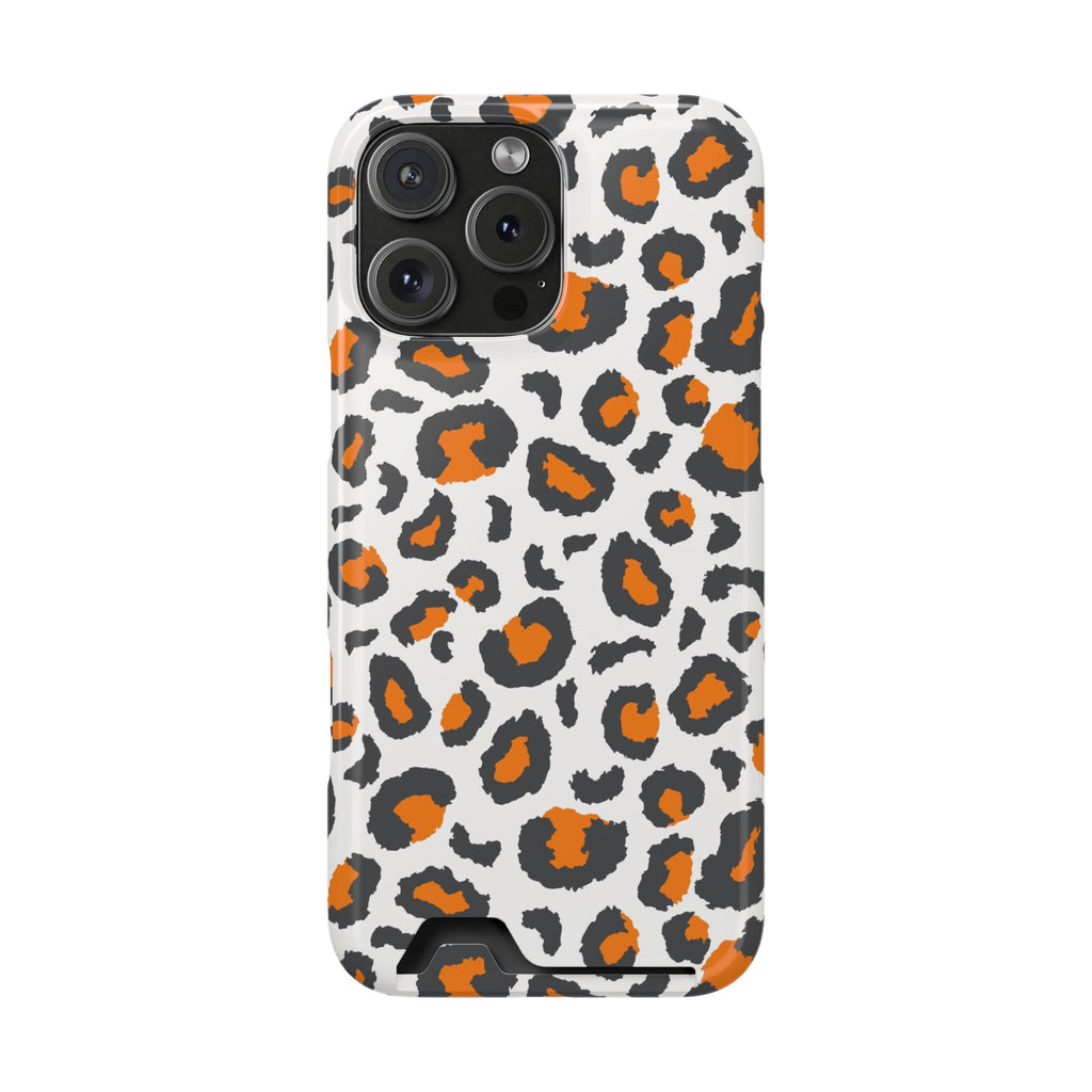 Orange white and grey cheetah print Phone Case With Card Holder, Tennessee Vols colors phone case