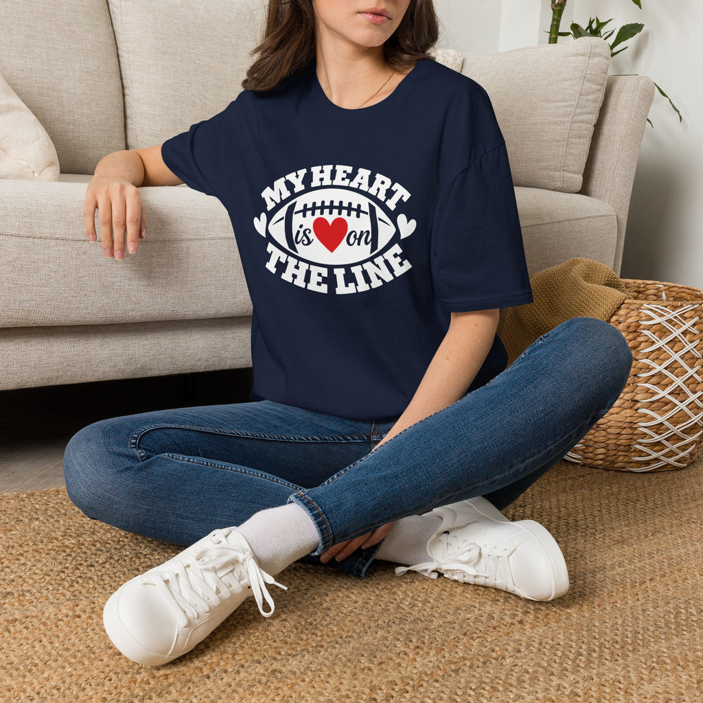My Heart Is On The Line Football T-Shirt — Heart & Football Fan Tee