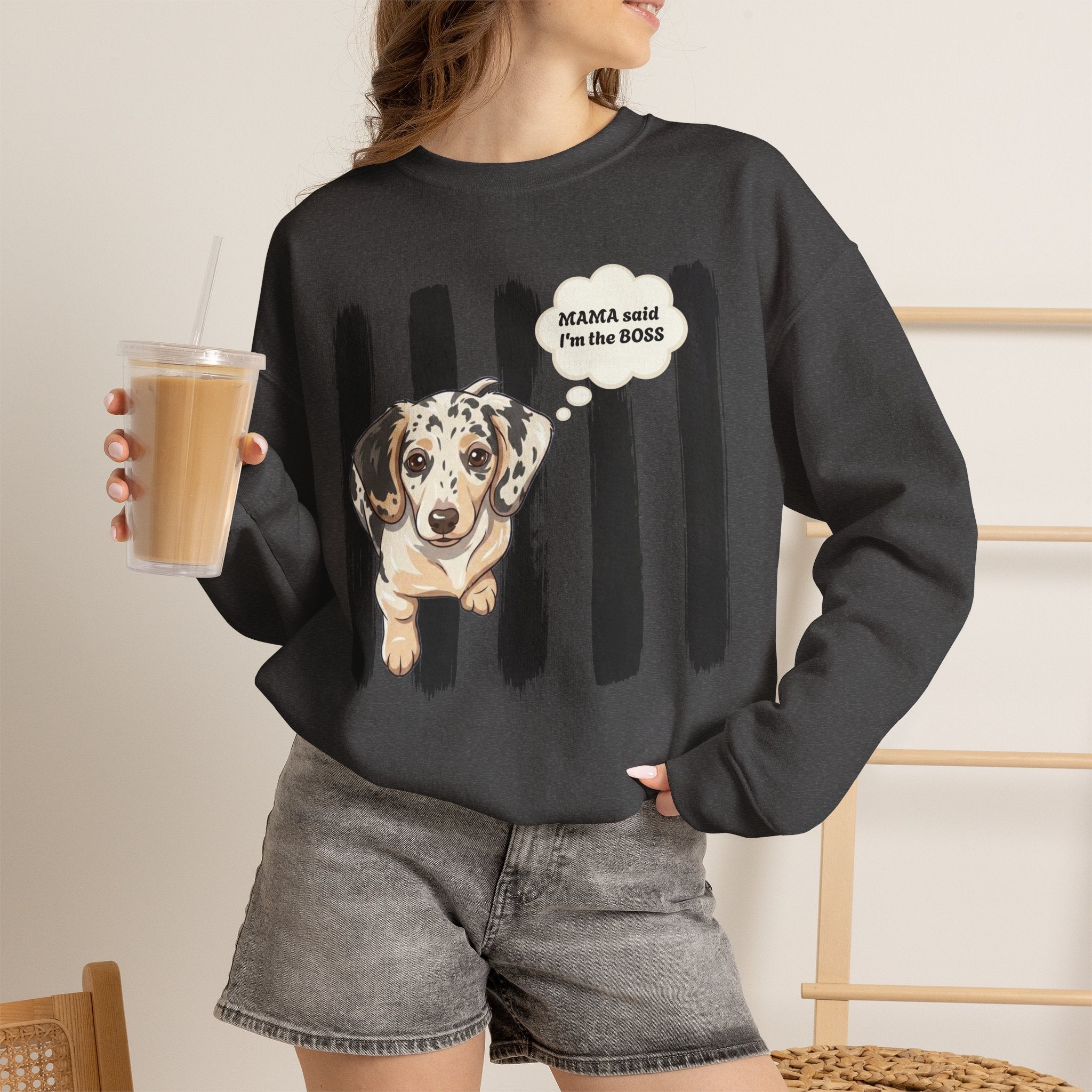 Dachshund Mom Crewneck Sweatshirt – “Mama Said I’m the Boss” Dog Lover Pullover