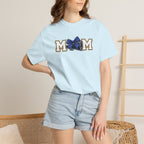Mom Cheer support T-Shirt — "MOM" with Blue bow & Personalized Back Print