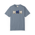 Mom Cheer support T-Shirt — "MOM" with Blue bow & Personalized Back Print