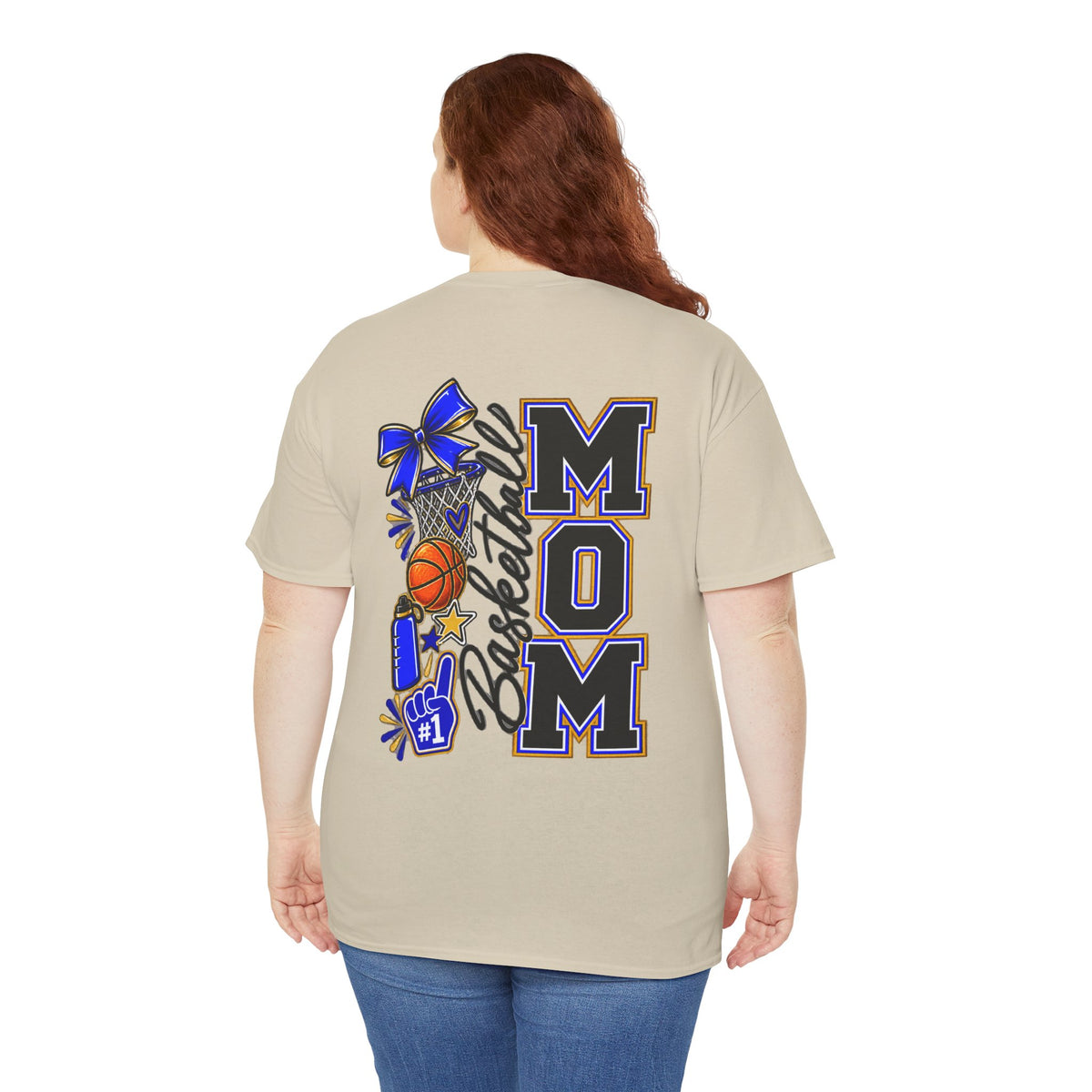 Basketball Mom T-Shirt — 'MOM' Lettering with Hoop, Ball & #1 Foam Finger Design