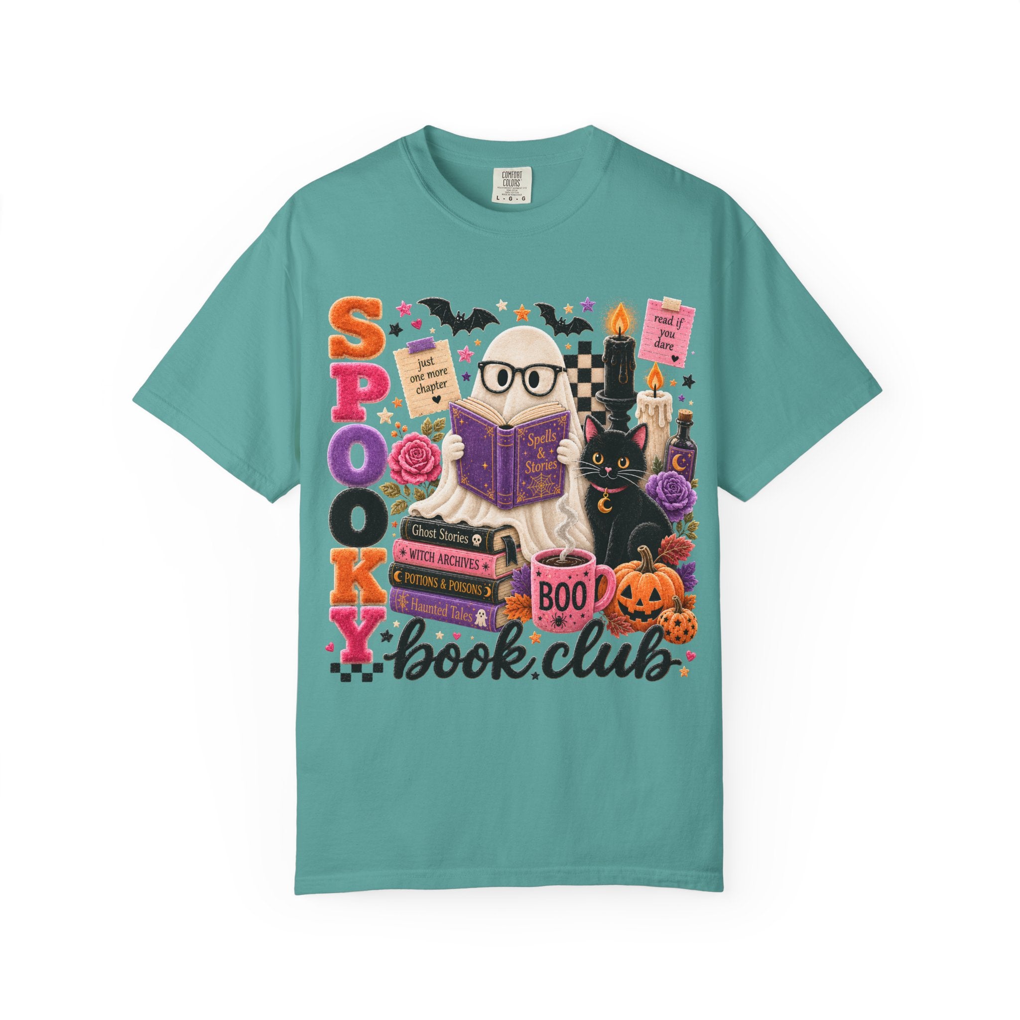 Spooky Book Club T-shirt | Halloween Reading Cat Owl Pumpkin