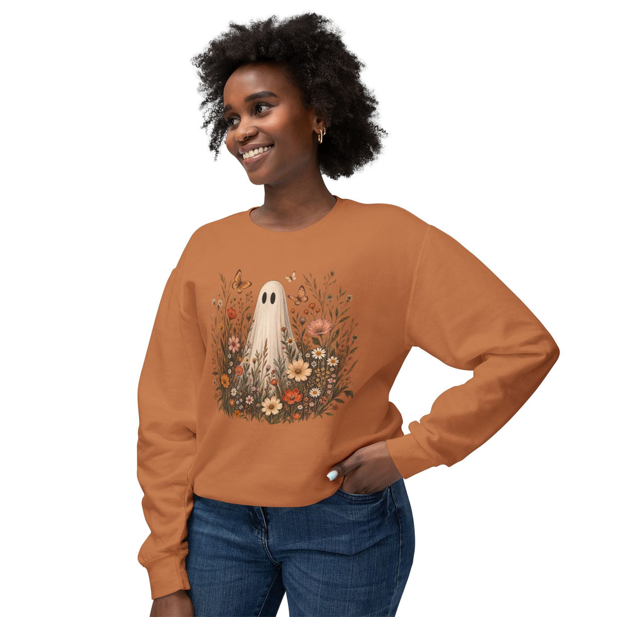 Ghost in wildflowers Comfort Colors Unisex Lightweight Crewneck Sweatshirt