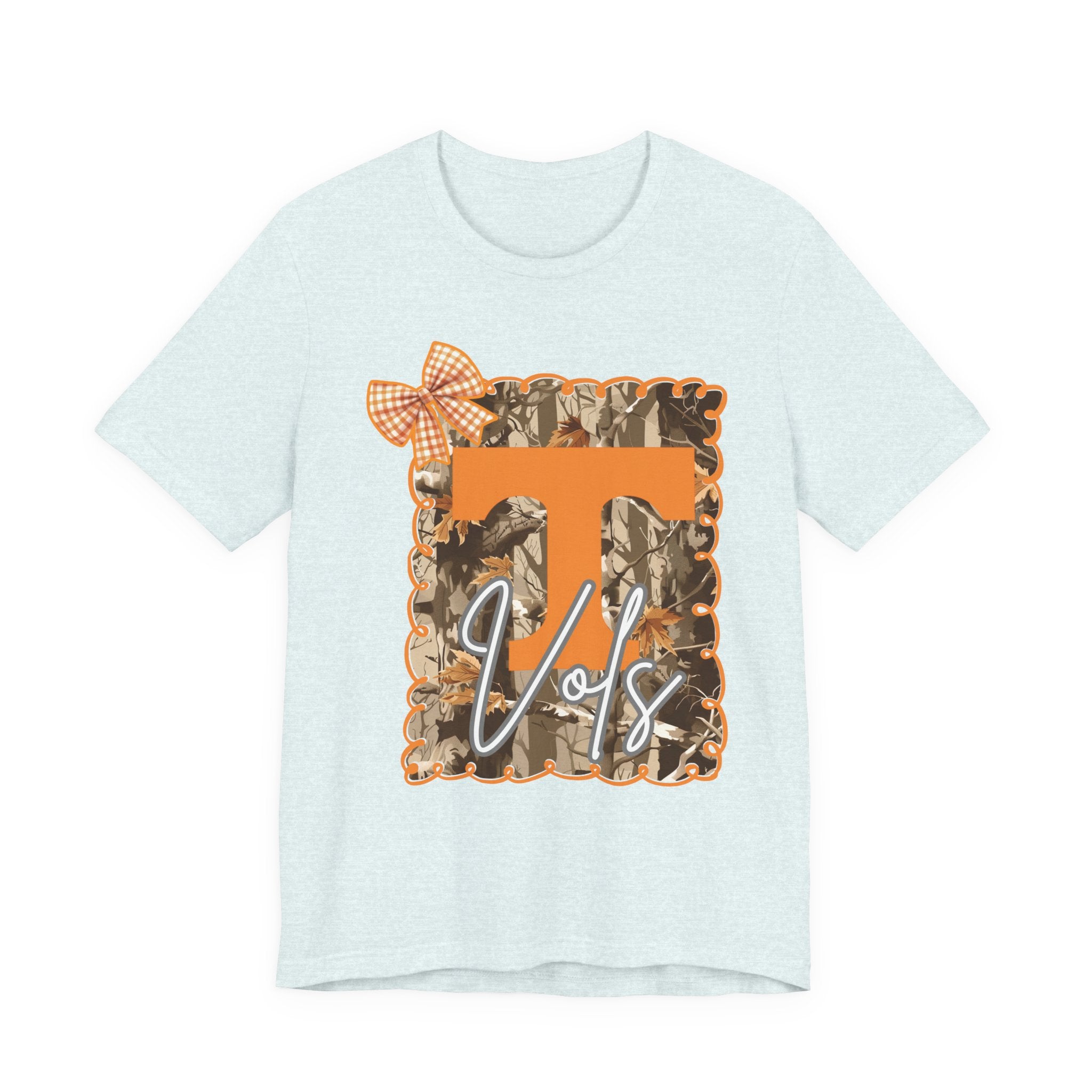 Vols T-Shirt | Orange T monogram, camo frame, gingham bow TN Vols football gift