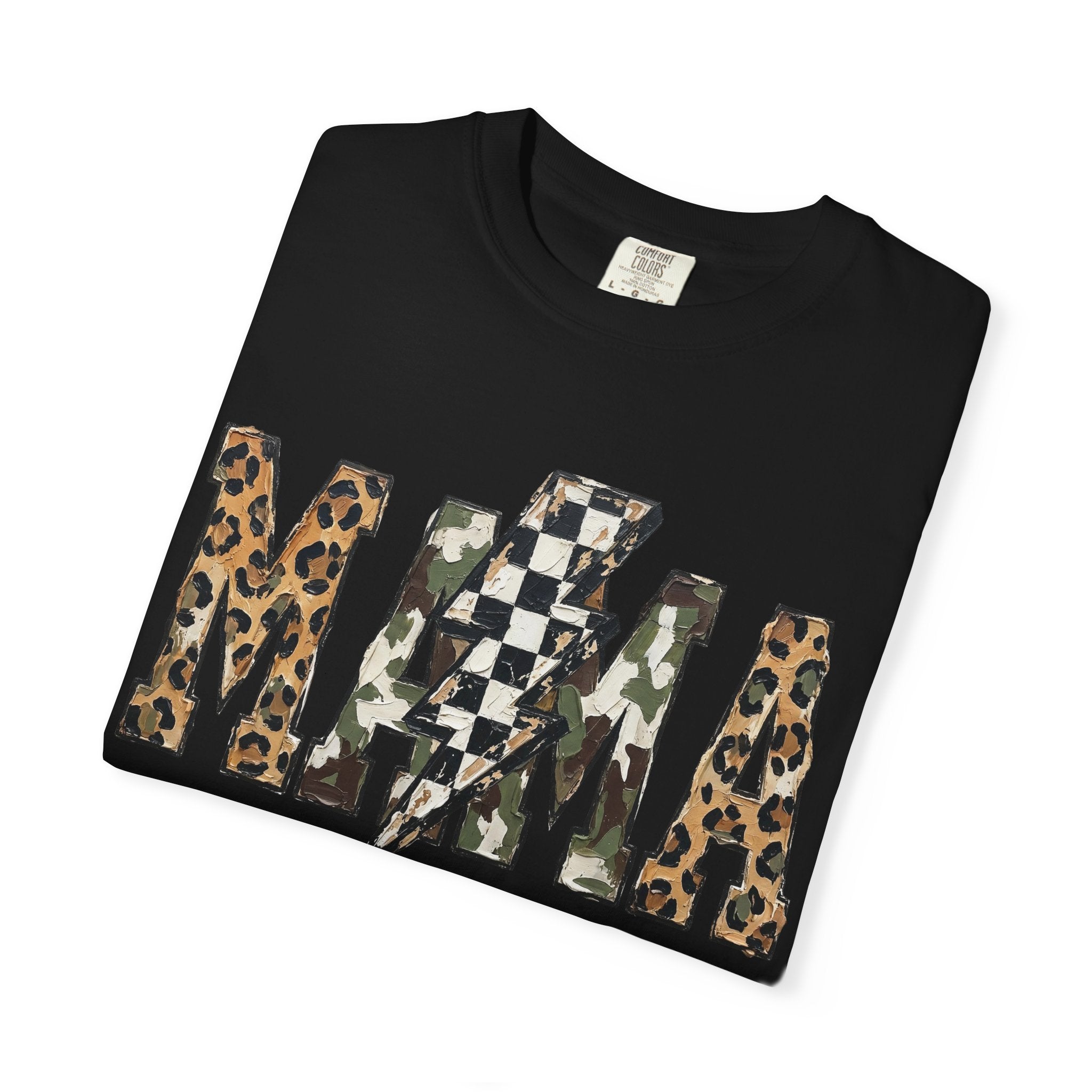 MAMA Lightning Bolt Leopard Check T-Shirt | Mama Tee