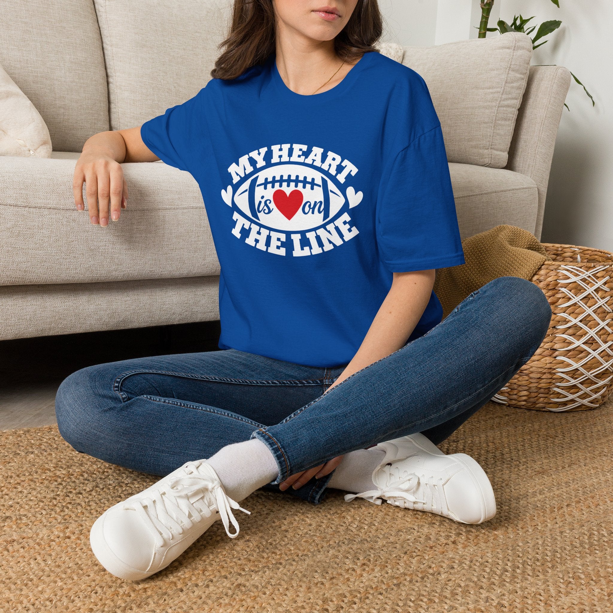 My Heart Is On The Line Football T-Shirt — Heart & Football Fan Tee