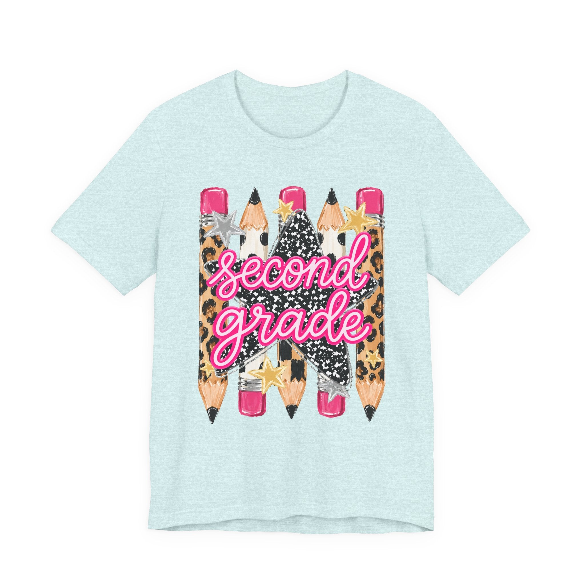 Second Grade Pencil Leopard Print T-Shirt — Back to School Teacher & Student Tee