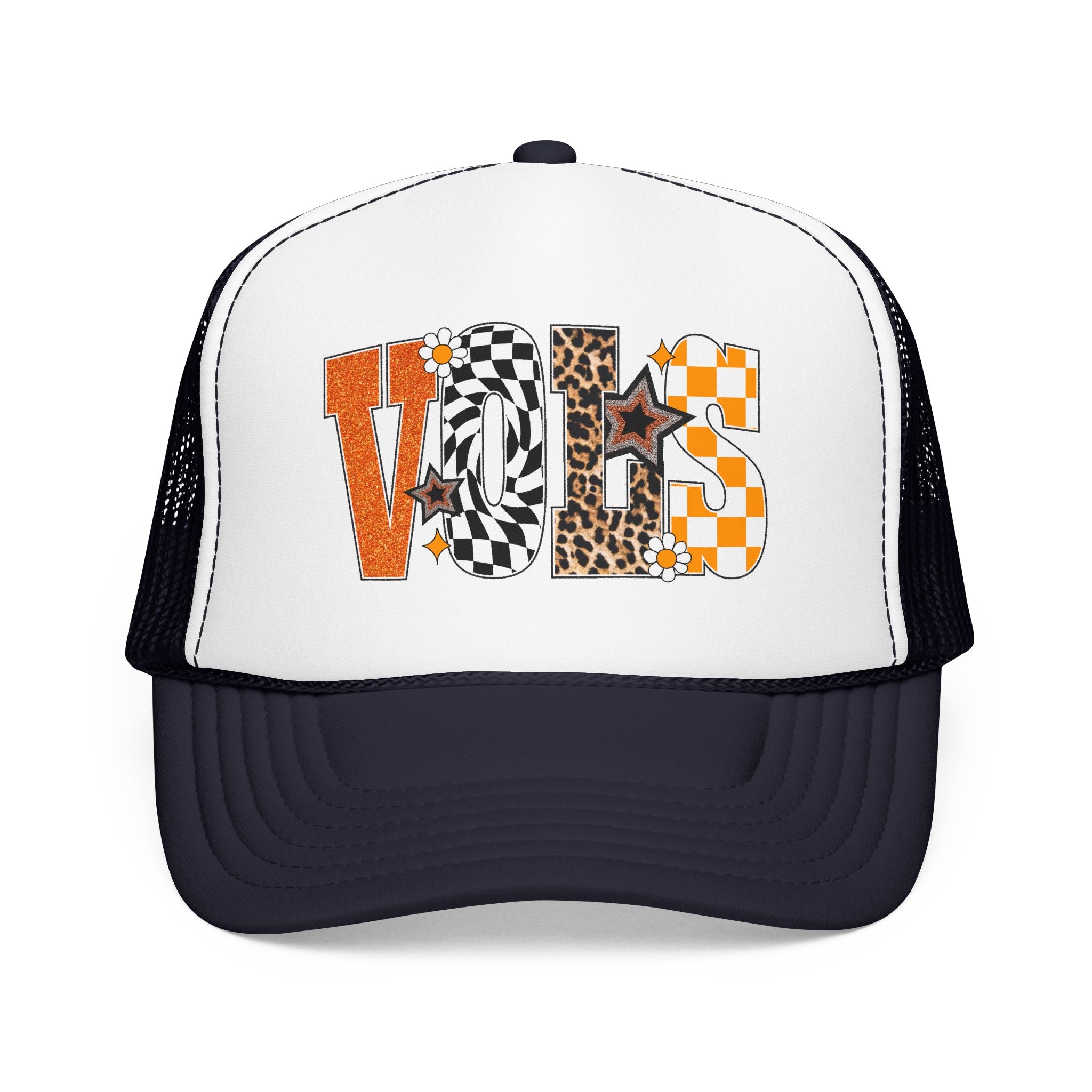 VOLS Foam Trucker Hat — Checker, Leopard & Retro Orange Design