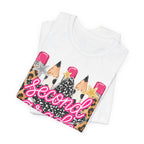 Second Grade Pencil Leopard Print T-Shirt — Back to School Teacher & Student Tee