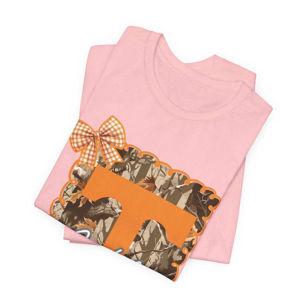 Vols T-Shirt | Orange T monogram, camo frame, gingham bow TN Vols football gift