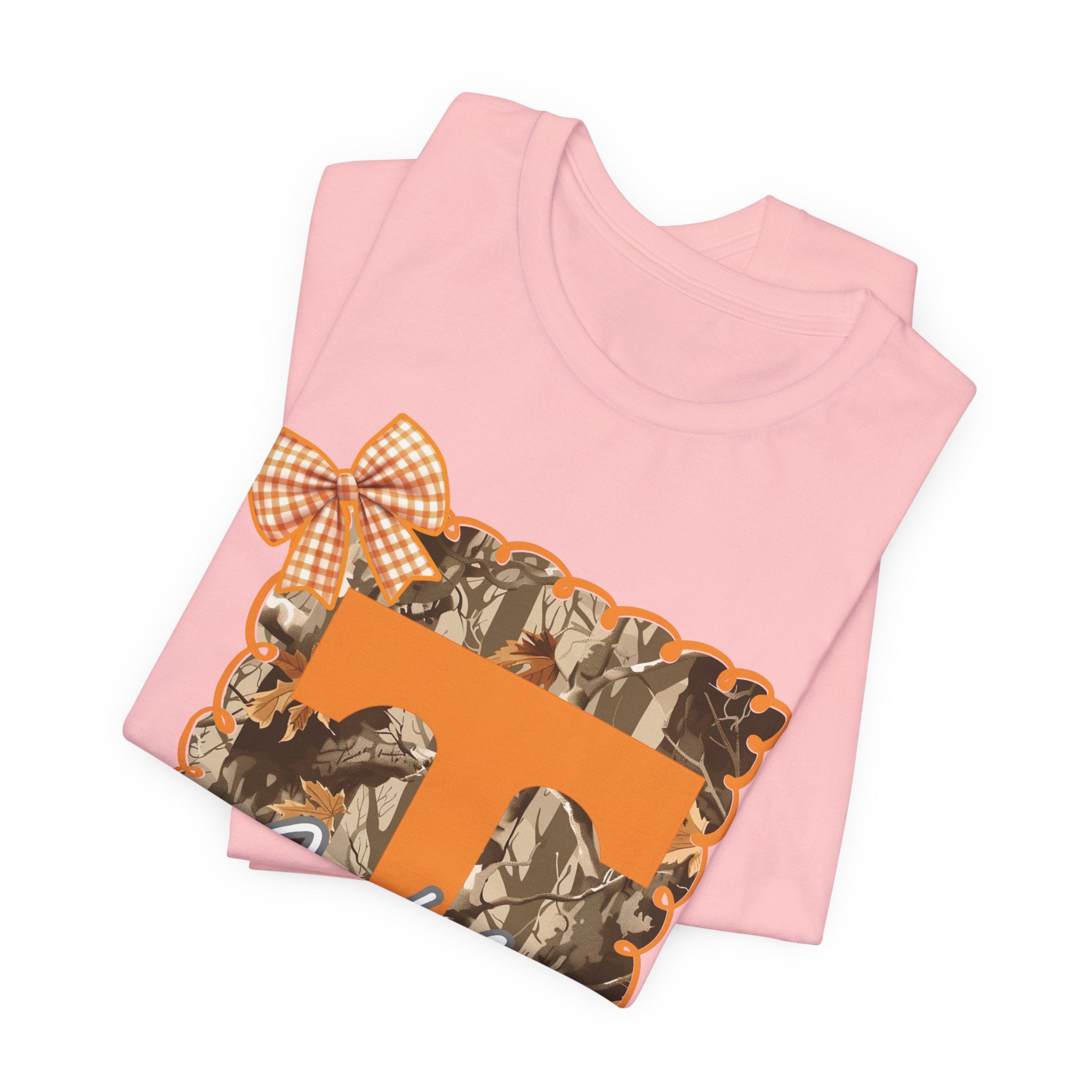 Vols T-Shirt | Orange T monogram, camo frame, gingham bow TN Vols football gift