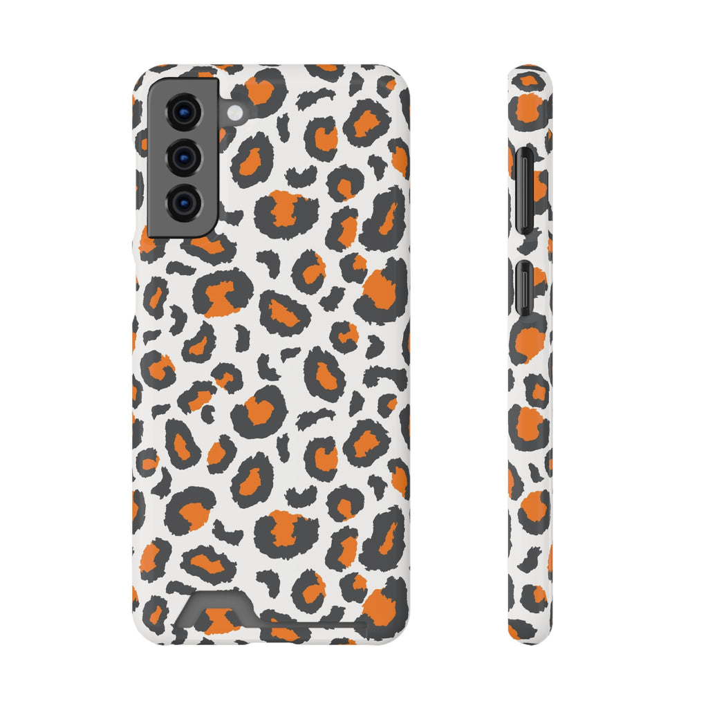 Orange white and grey cheetah print Phone Case With Card Holder, Tennessee Vols colors phone case