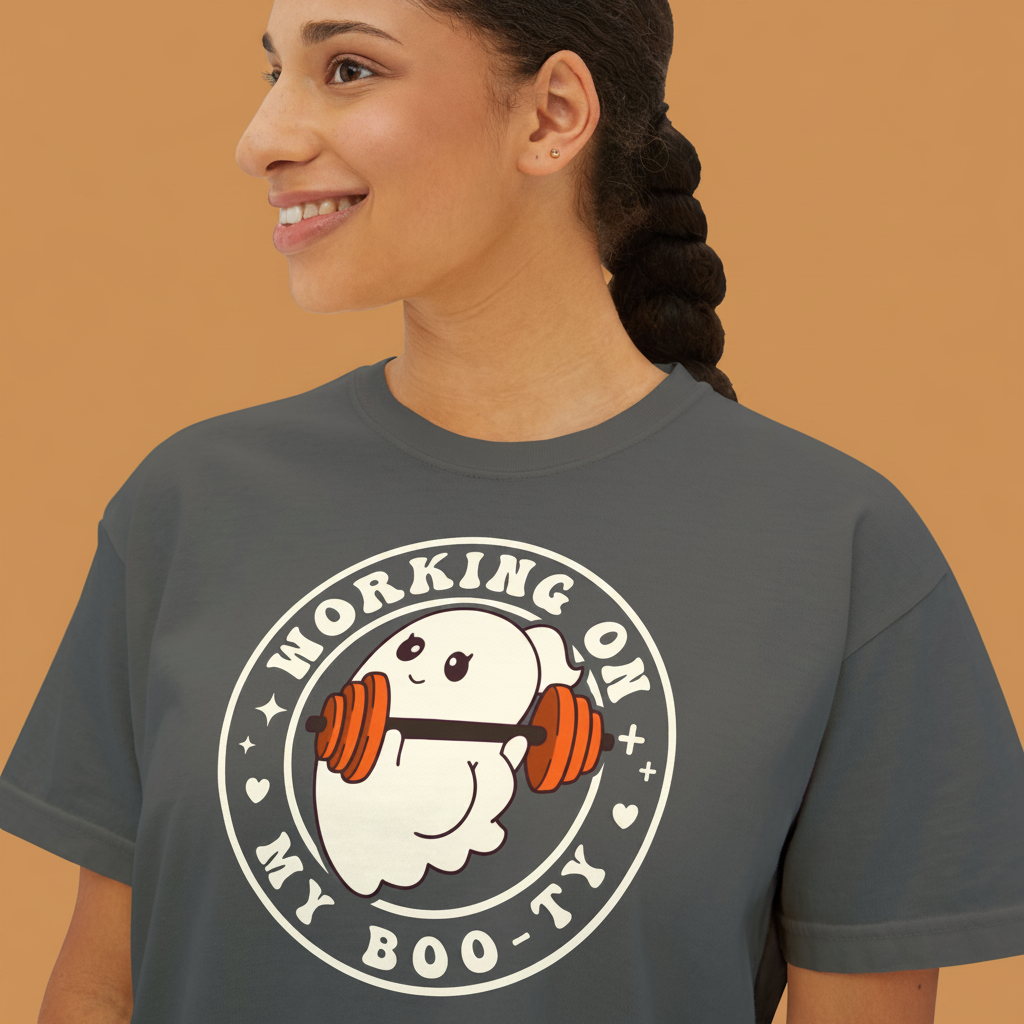 Women's Boxy Tee — Cute 'Working on My Boo-ty Ghost Weightlifting Fitness Shirt