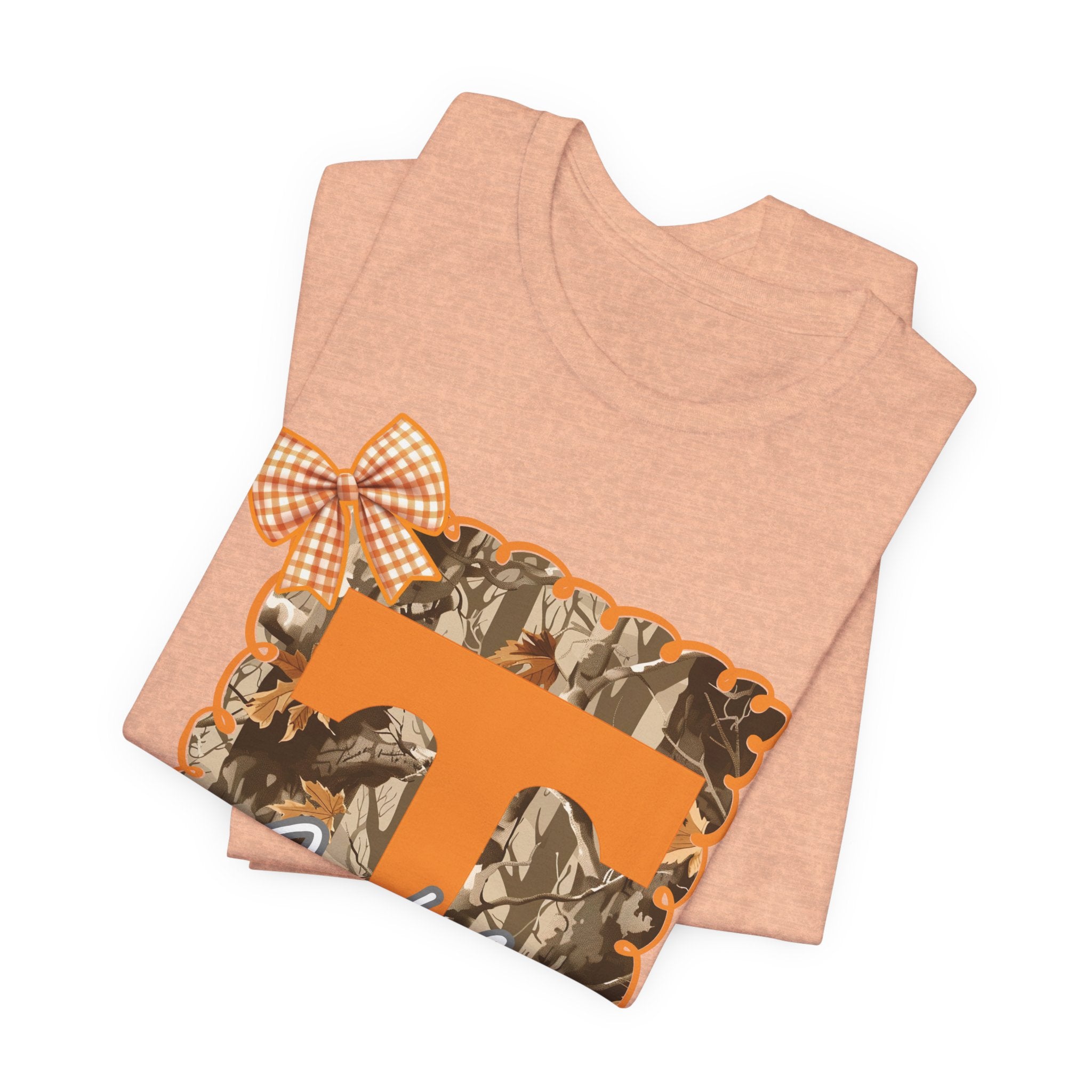 Vols T-Shirt | Orange T monogram, camo frame, gingham bow TN Vols football gift