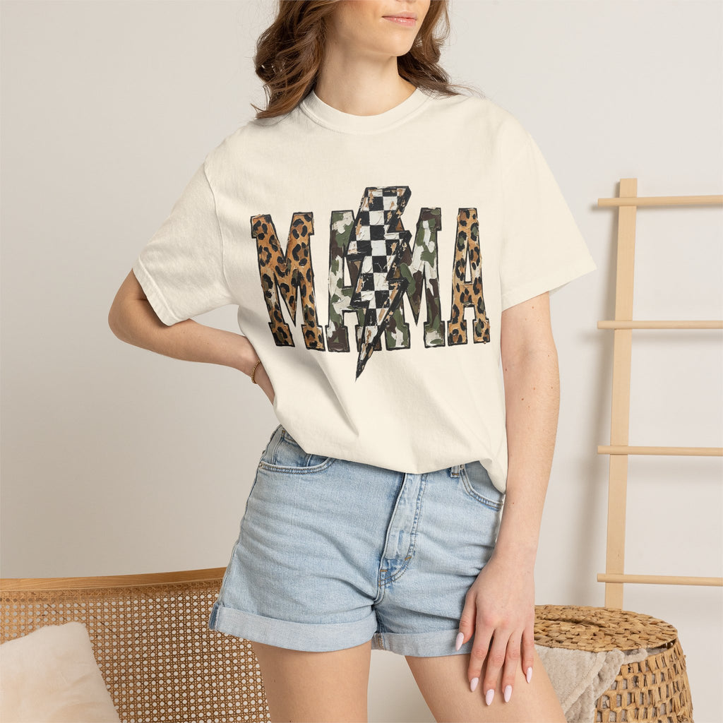 MAMA Lightning Bolt Leopard Check T-Shirt | Mama Tee