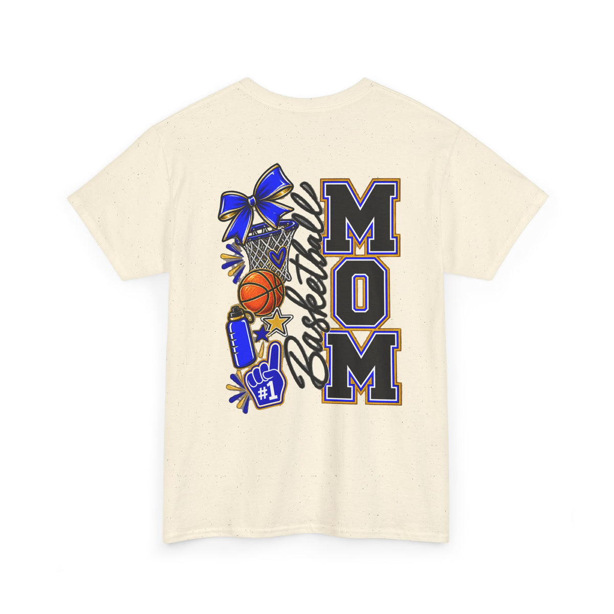 Basketball Mom T-Shirt — 'MOM' Lettering with Hoop, Ball & #1 Foam Finger Design