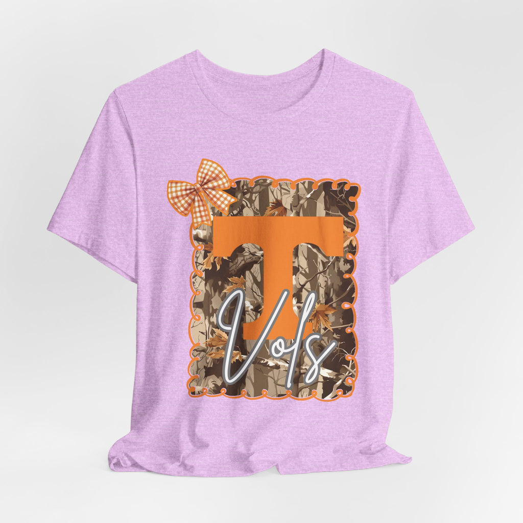 Vols T-Shirt | Orange T monogram, camo frame, gingham bow TN Vols football gift