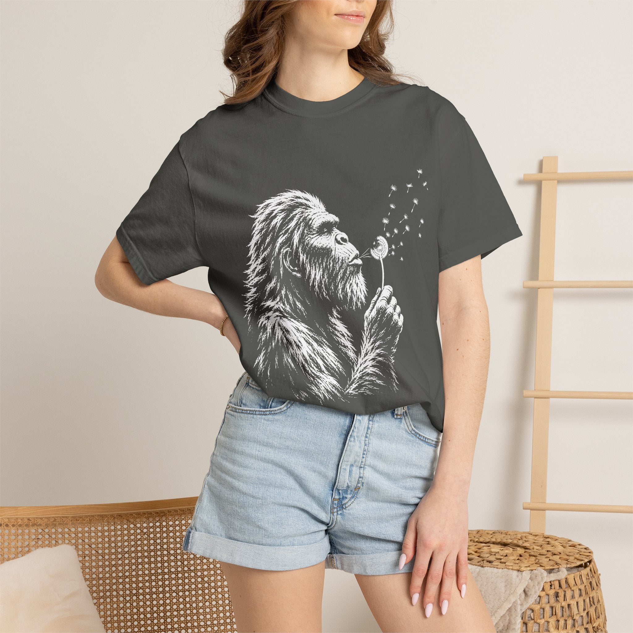Bigfoot Dandelion T-Shirt — Whimsical Sasquatch Graphic Tee