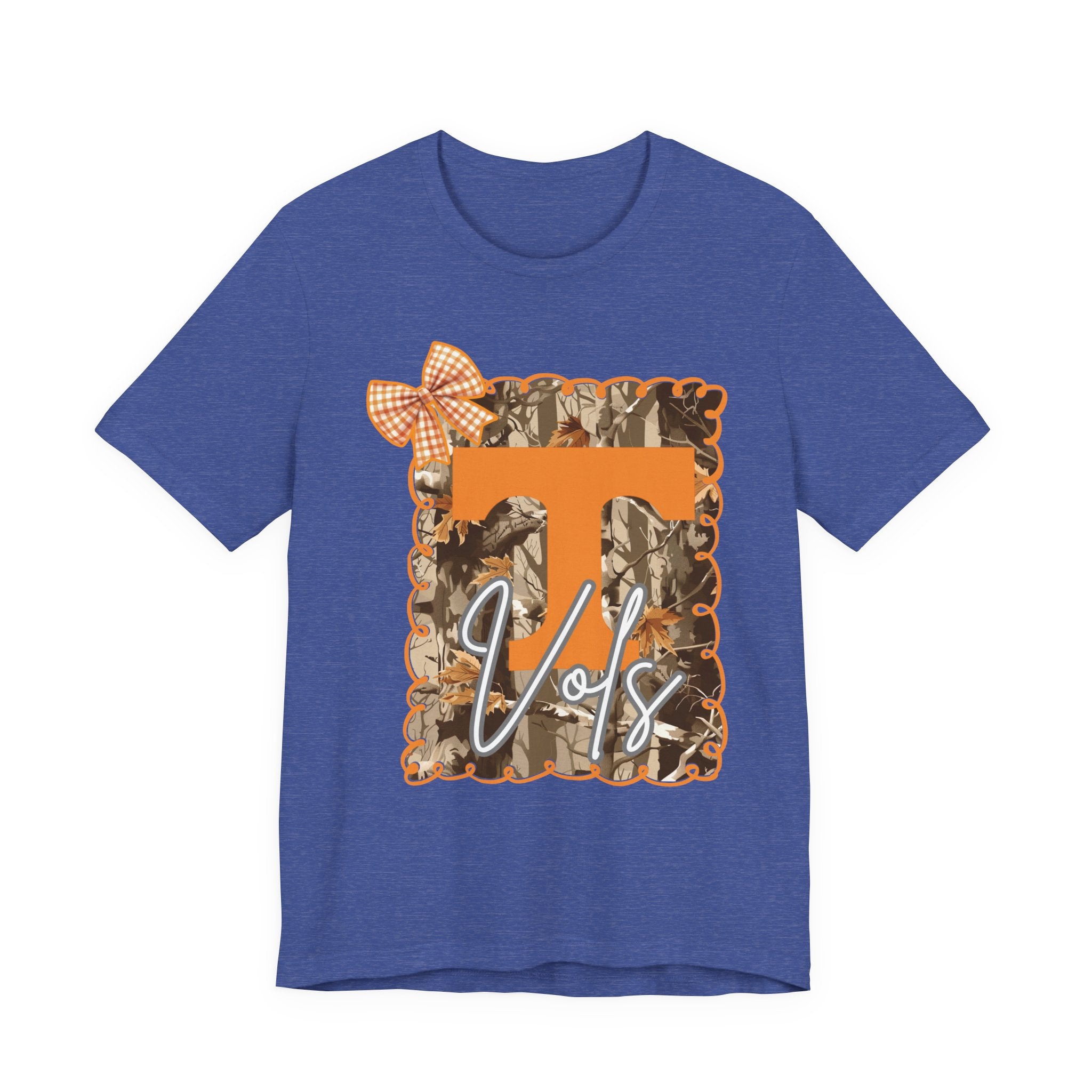 Vols T-Shirt | Orange T monogram, camo frame, gingham bow TN Vols football gift
