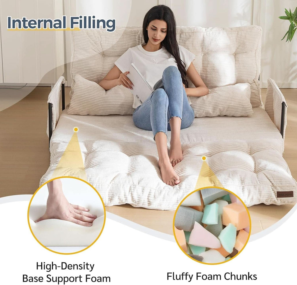 Beige Adjustable Floor Sofa Couch Foldable Sleeper