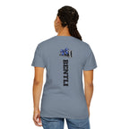 Mom Cheer support T-Shirt — "MOM" with Blue bow & Personalized Back Print