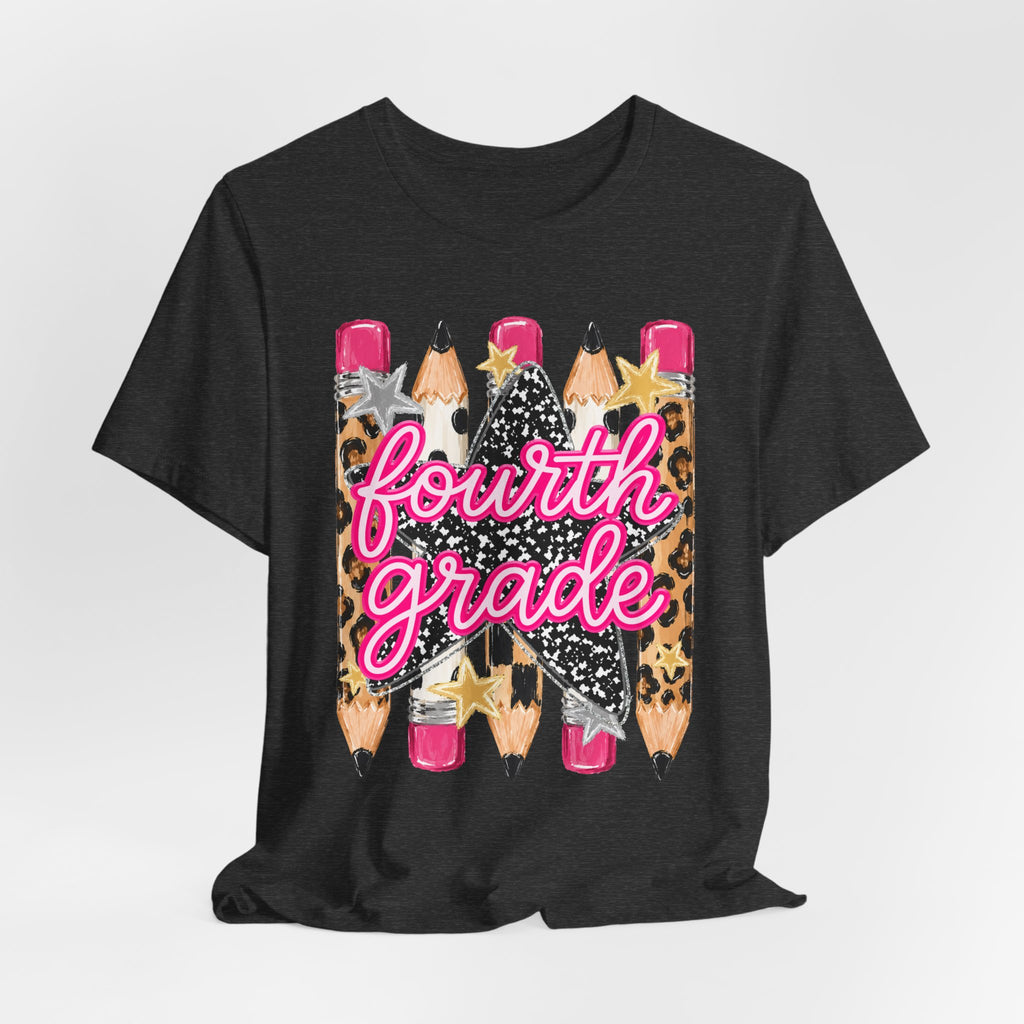 Fourth Grade Pencil Tee — Leopard & Glitter Back-to-School Shirt