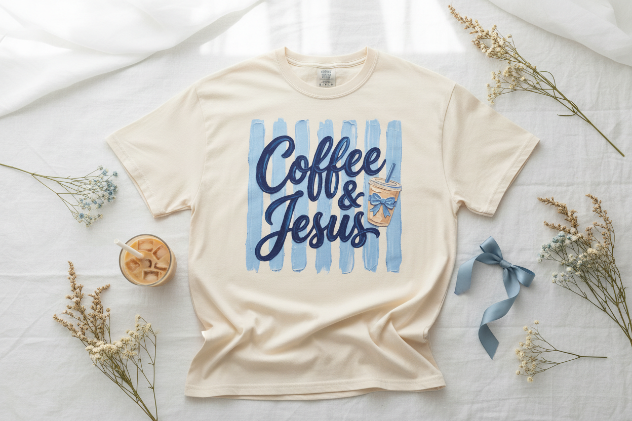 Coffee & Jesus T-shirt | Iced Coffee Graphic Tee, Christian Faith Shirt
