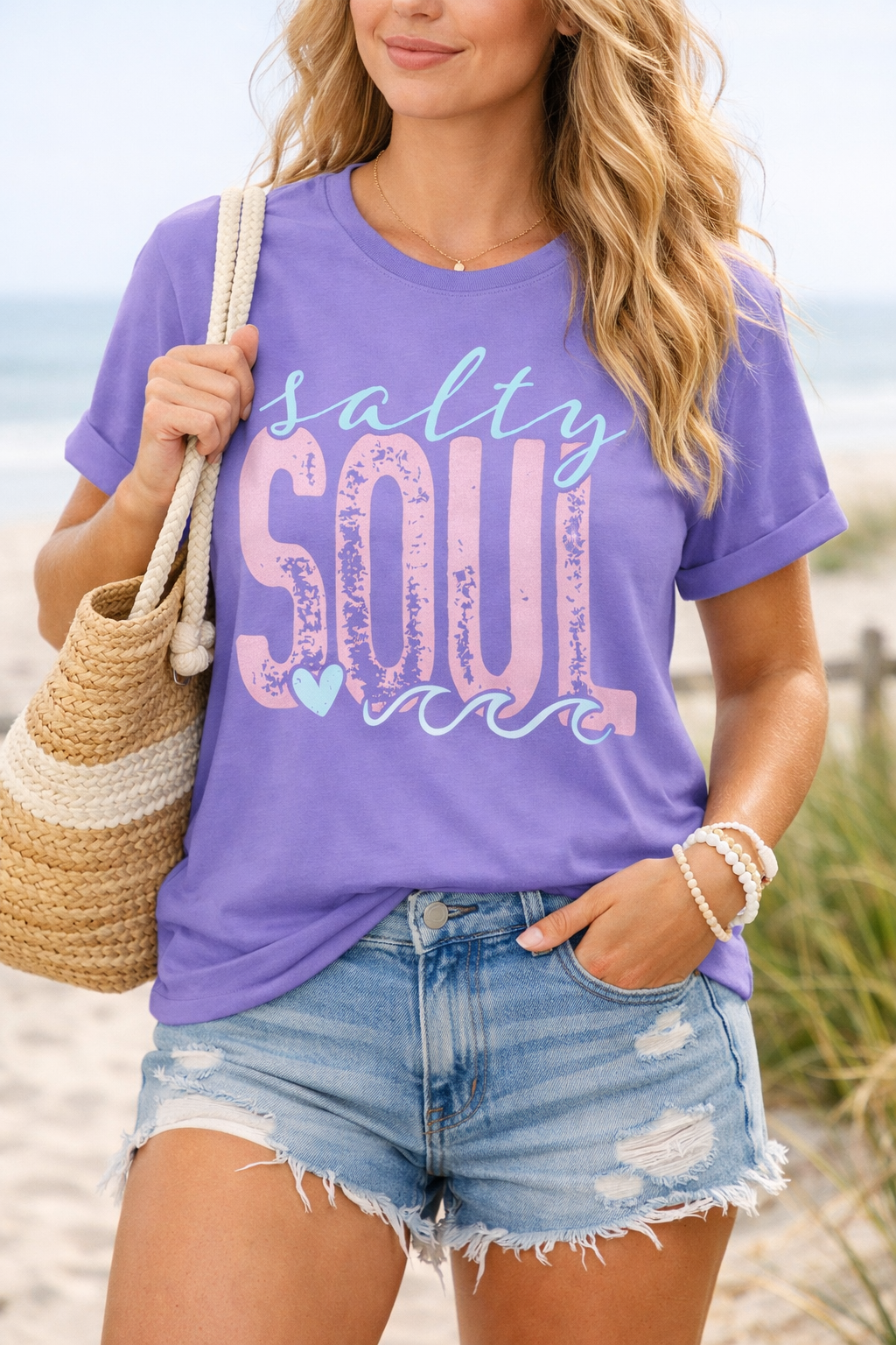 Salty Soul T-shirt | beachy seaside design, script & distressed letters