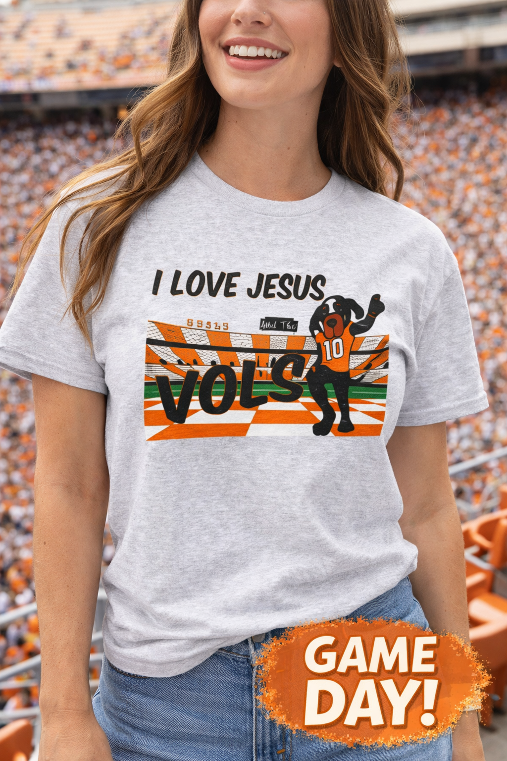 I Love Jesus Vols T-Shirt | Football  TN Stadium Graphic Tee, Orange and White Tennessee Vols