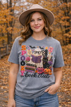 Spooky Book Club T-shirt | Halloween Reading Cat Owl Pumpkin