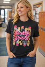 Fourth Grade Pencil Tee — Leopard & Glitter Back-to-School Shirt