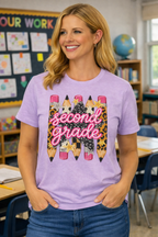 Second Grade Pencil Leopard Print T-Shirt — Back to School Teacher & Student Tee