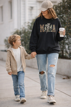 Neutral Street Style MAMA Sweatshirt | Leopard & Camouflage Lightning Bolt Graphic | Cozy Mom Crewneck