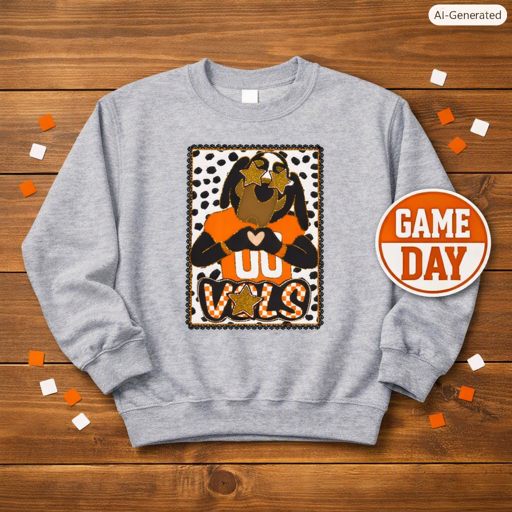 Youth Crewneck Sweatshirt — Cheerful Mascot ‘Go Vols’ Leopard Print Kids Pullover