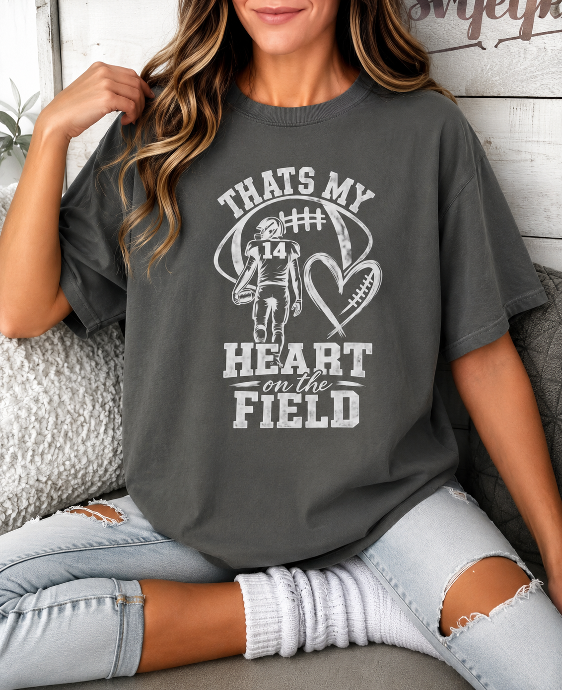 Football Mom/Dad T-Shirt - "That's My Heart on the Field" Youth Player Support Tee