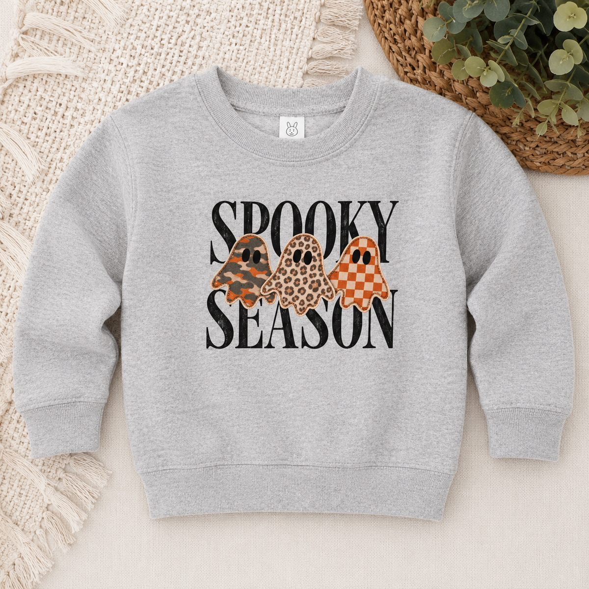 Toddler Sweatshirt — "Spooky Season" Ghosts Leopard & Plaid Fall Halloween Pullover