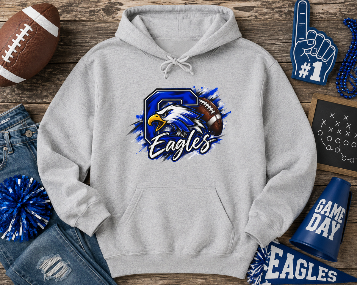 Eagles Football Gildan Hoodie — Bold Eagle Mascot Pullover