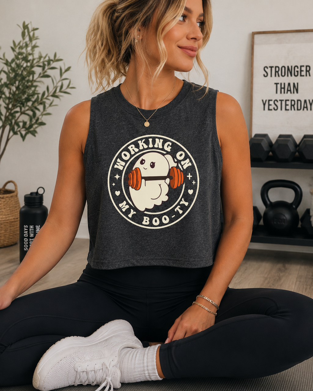 Crop Top — "Working On My Booty" Cute Ghost Weightlifting Fitness Tank