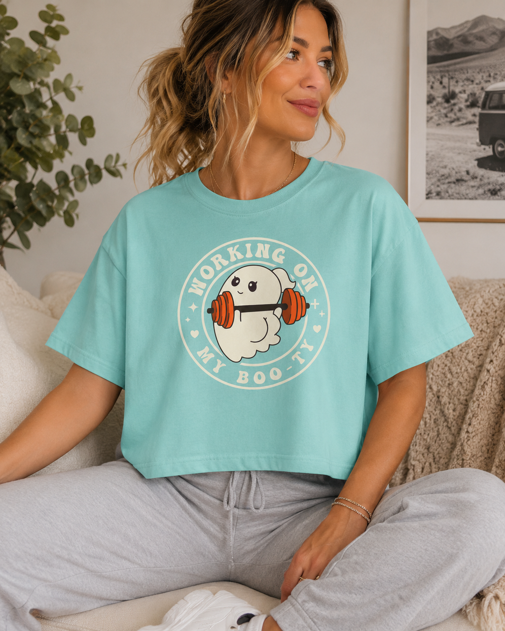 Women's Boxy Tee — Cute 'Working on My Boo-ty Ghost Weightlifting Fitness Shirt