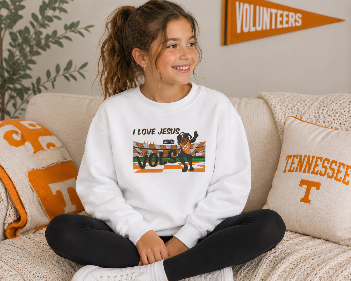 I Love Jesus Youth Crewneck Sweatshirt – Retro Christian Youth SweatShirt