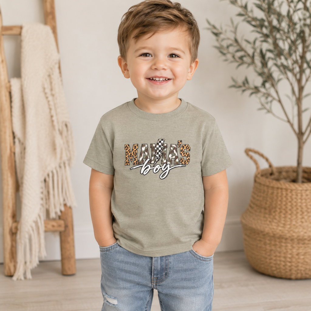 Mama's Boy Toddler matching Tee — Leopard Print Graphic Shirt for Baby Boys