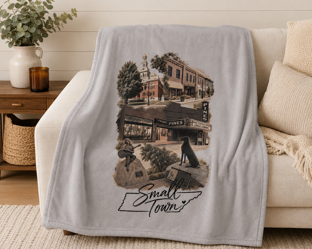 Small Town Dolly Sevierville TN Velveteen Microfiber Blanket | Townscape nostalgia throw