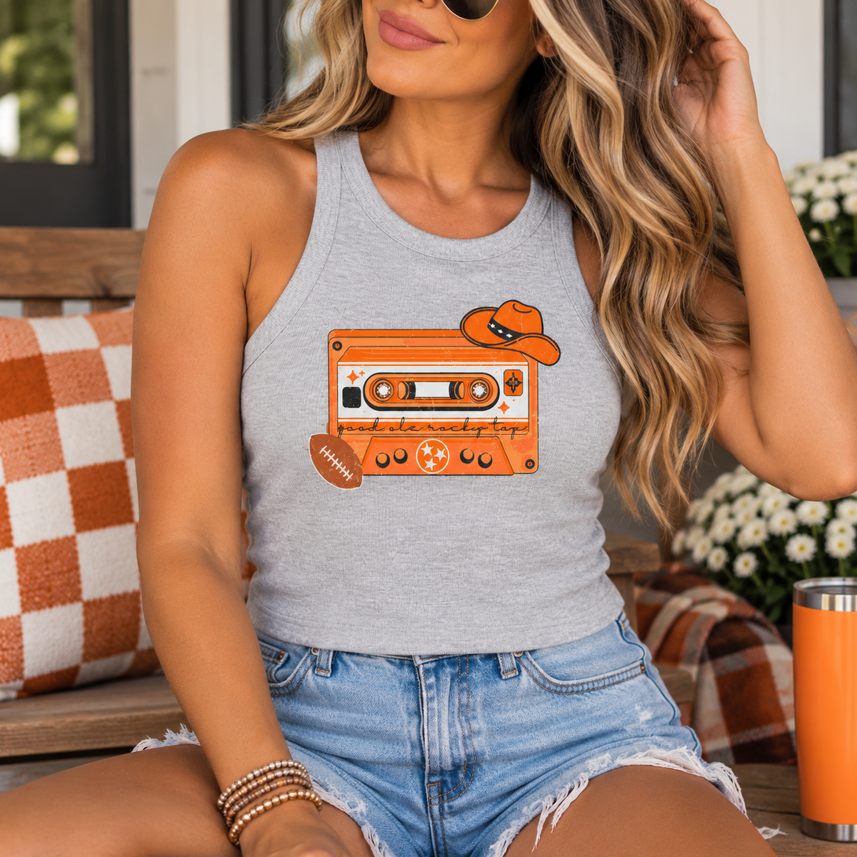 Retro Orange Cassette Tank Top — Vintage Music Rocky Top Tennessee