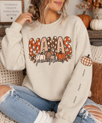 Mamas Pumpkins Personalized sleeve with name Crewneck Sweatshirt