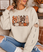 Mama Pumpkin Personalized sleeve with names Fall Crewneck Sweatshirt