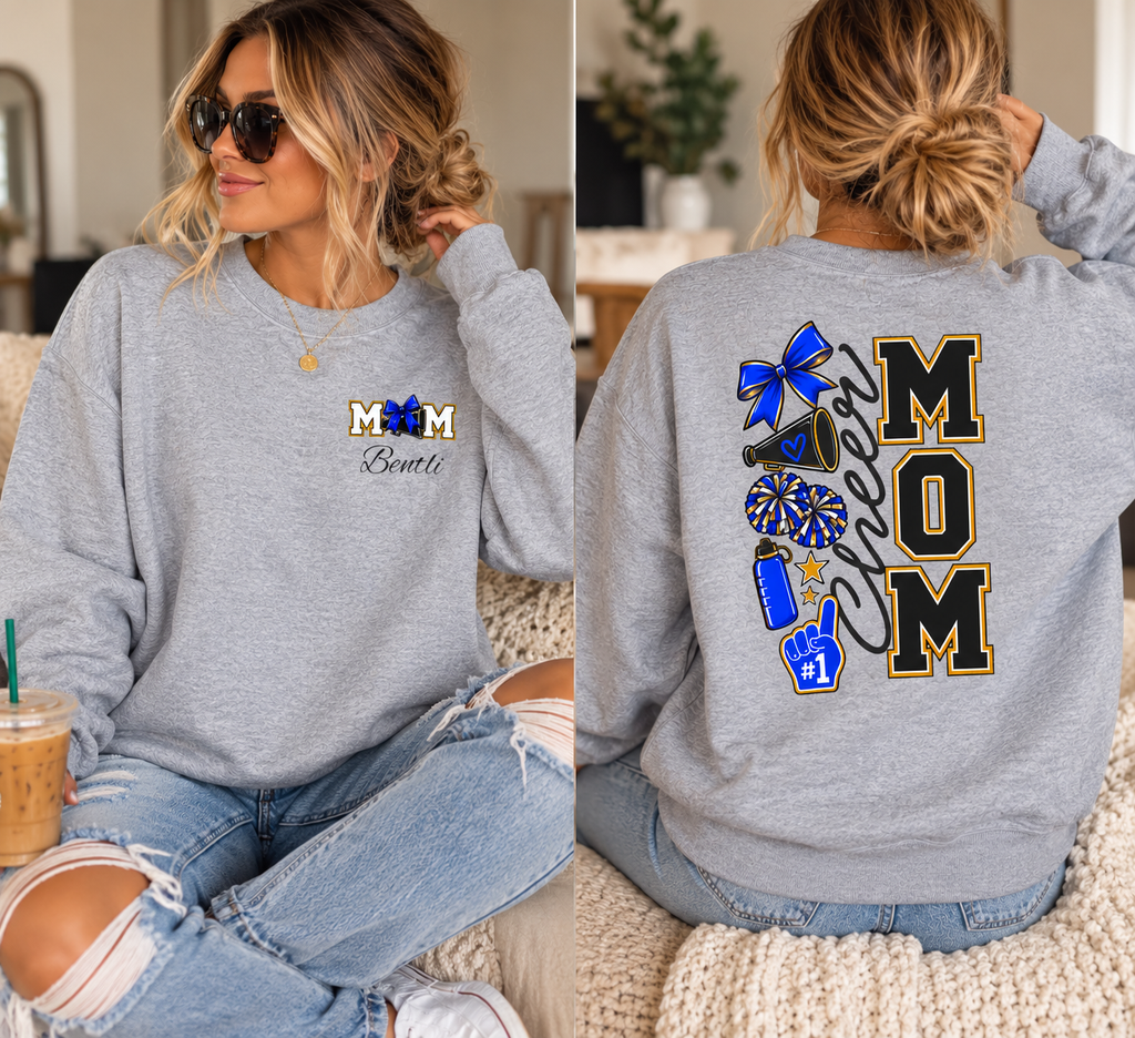 Cheer MOM personalizable name Gildan crewneck sweatshirt
