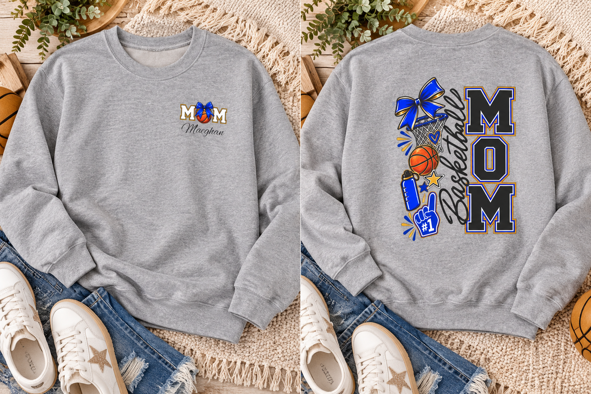 Basketball Mom  Gildan Crewneck Sweatshirt – 'Basketball Mom' Graphic
