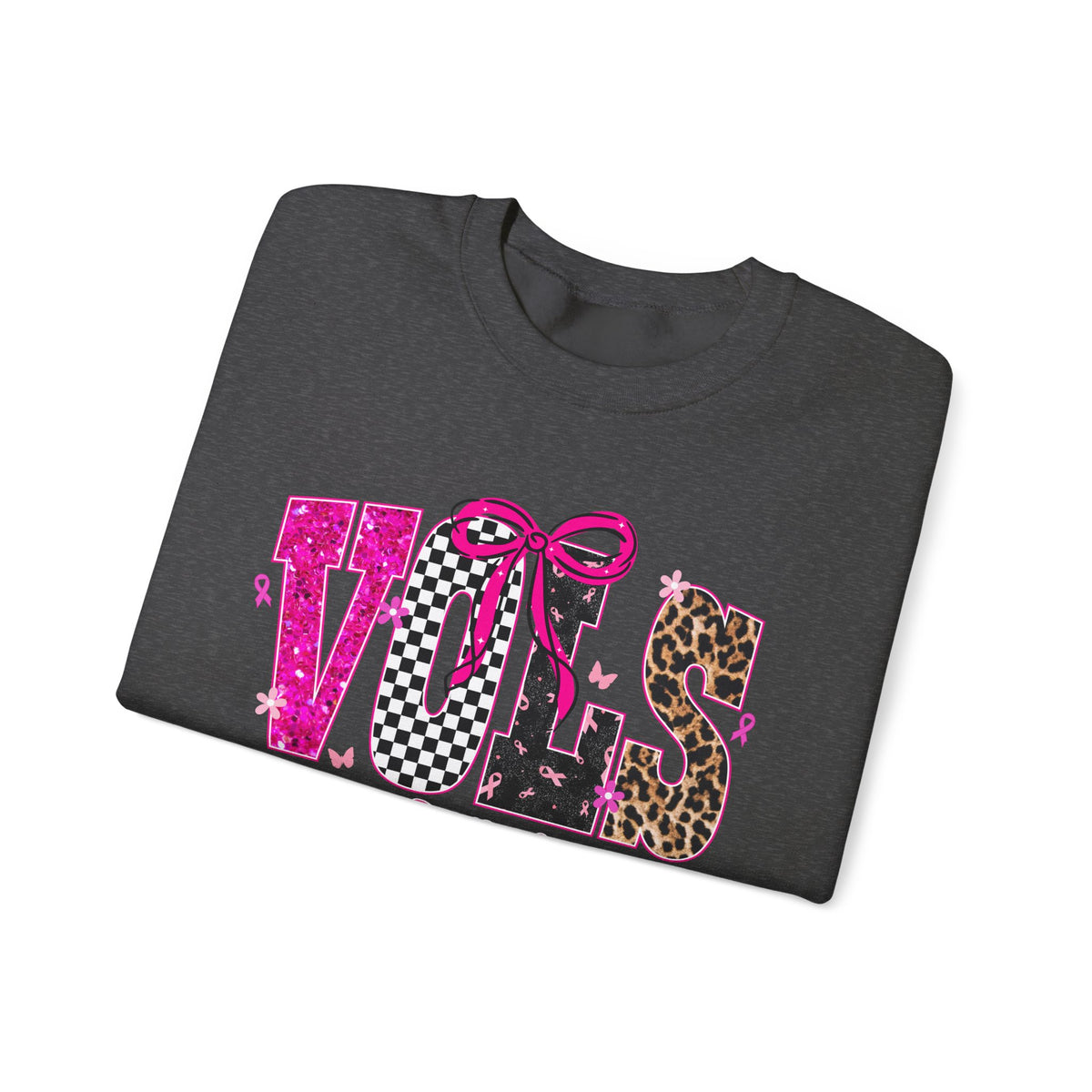 Crewneck Sweatshirt - VOLS Cheer For A Cure Pink Ribbon Leopard & Glitter Design